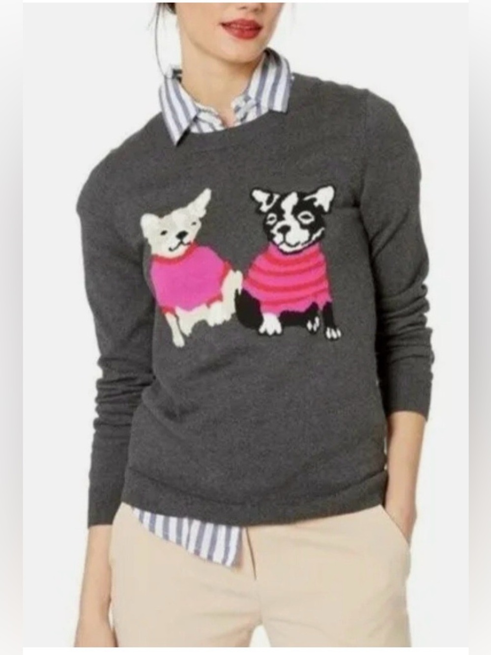 J Crew Mercantile French Bulldog Frenchie Sweater, Wool Blend, Charcoal, XS, NEW
